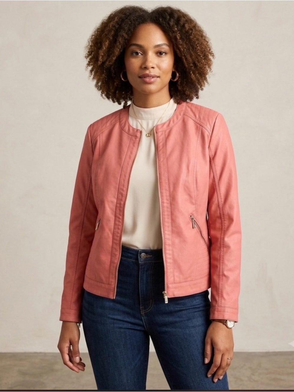 Lane Bryant Faux Leather Moto Jacket Pink Size 18/20. Style # 991012600.